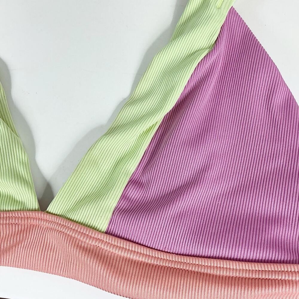 Infamous Swim x Erica Shaw Bikini Set Pink Orange Neon Colorblock Two Piece XXL - Picture 7 of 9